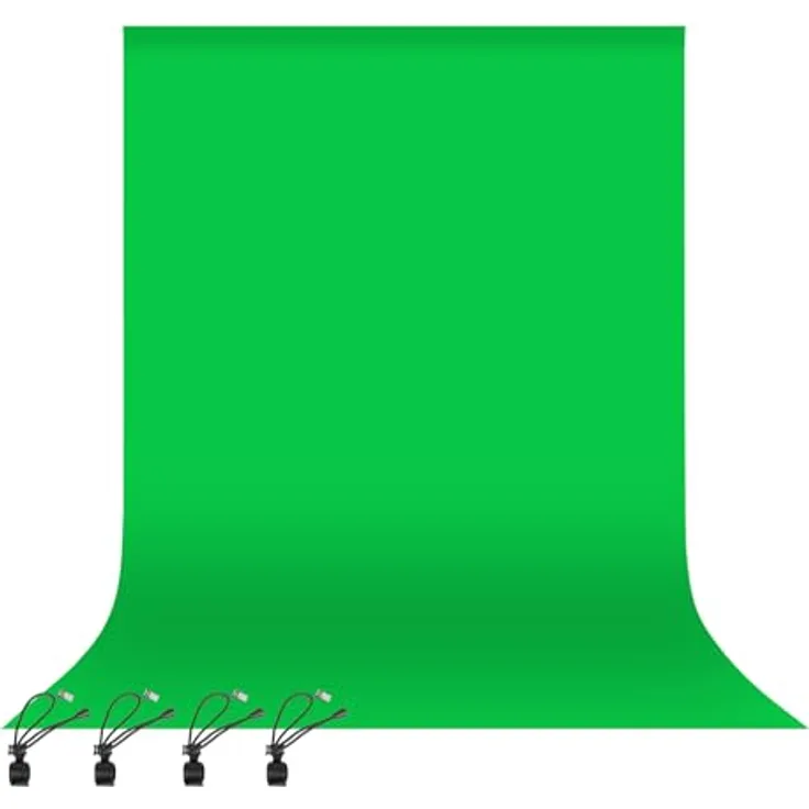 EMART Greenscreen Hintergrund 2,4 x 3 m, Chromakey Green Screen mit 4 Clips, waschbar, für YouTube und Streaming