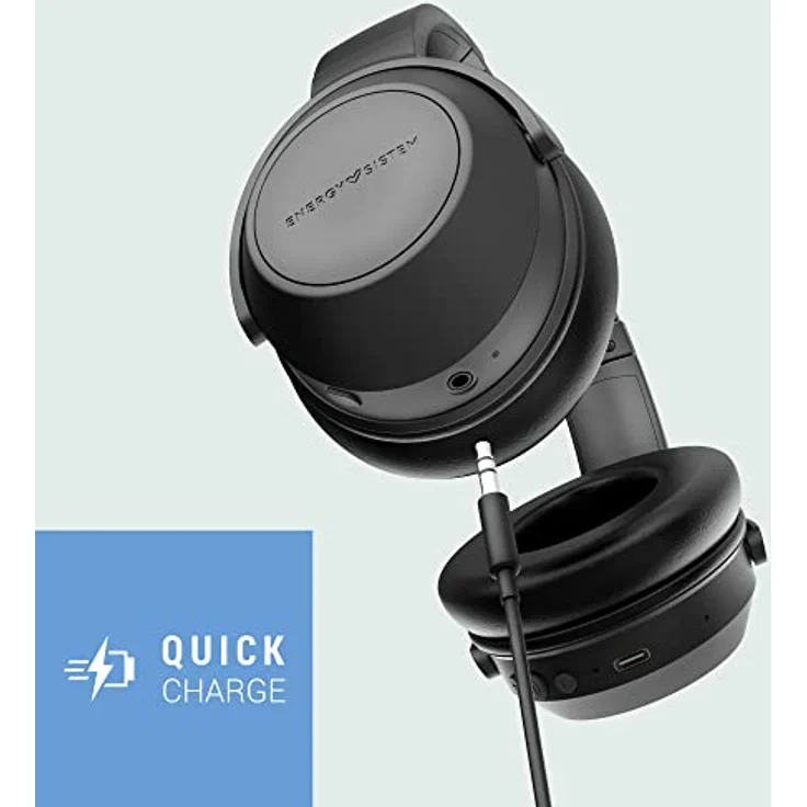Energy Sistem Headphones BT Travel 6 ANC Kopfhörer, kabellose Helme, Schwarz - Active Noise Cancelling, Isolierkissen, Quick Charge – Bild 3
