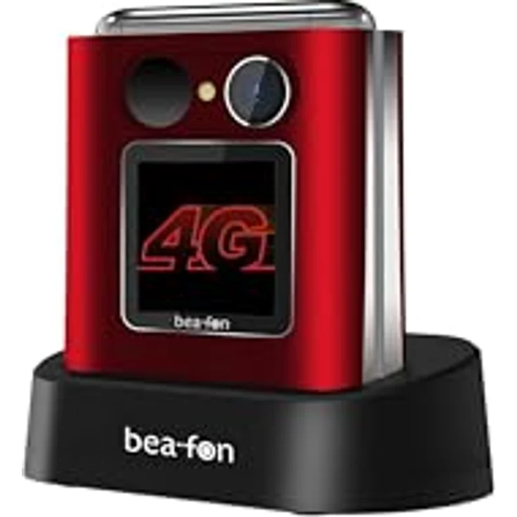 Beafon Fold10 LTE Klapphandy, SOS Notruftaste, XL Farbinnendisplay 2,2" (5,58cm), XL Farbaußendisplay 1,44" (3,65cm), Fotokontaktanzeige, Kamera, Lichtsignal, Tischladeschale, rot – Bild 1