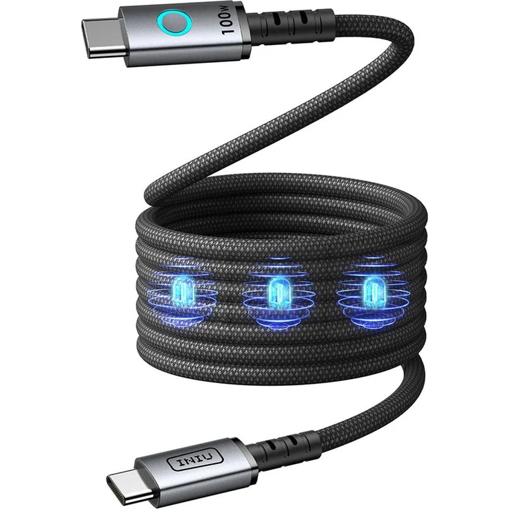 INIU INIUCBLCCMAG100WLEOB USB-C Kabel, 1,20 m, 100 W Power Delivery, magnetischer Verbinder, schwarz