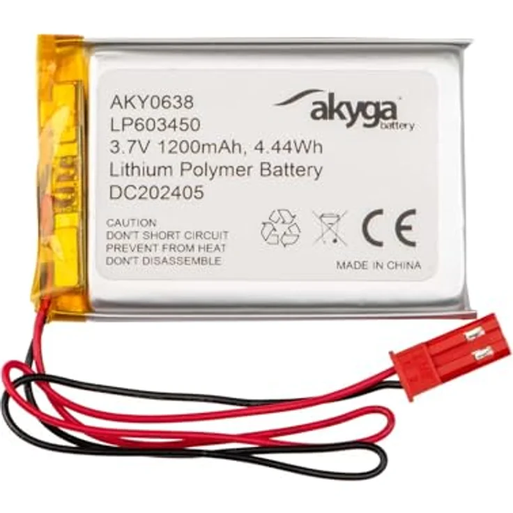 Akyga AKY0638, 3.7V 1200mAh Lithium Polymer Akku mit PCM-Schutz und JST 2-Polig Anschluss, ideal für tragbare Geräte – Bild 1