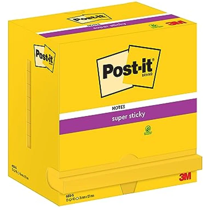 Post-it Super Sticky Haftnotizblock, 76 x 127 mm, narzissengelb, 12x 90 Blatt, praktischer Spender – Bild 5