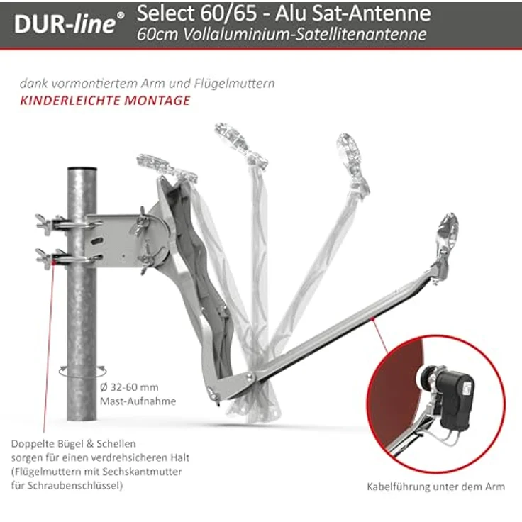 DUR-line Select 60/65cm Satellitenschüssel Alu ziegelrot – Bild 6