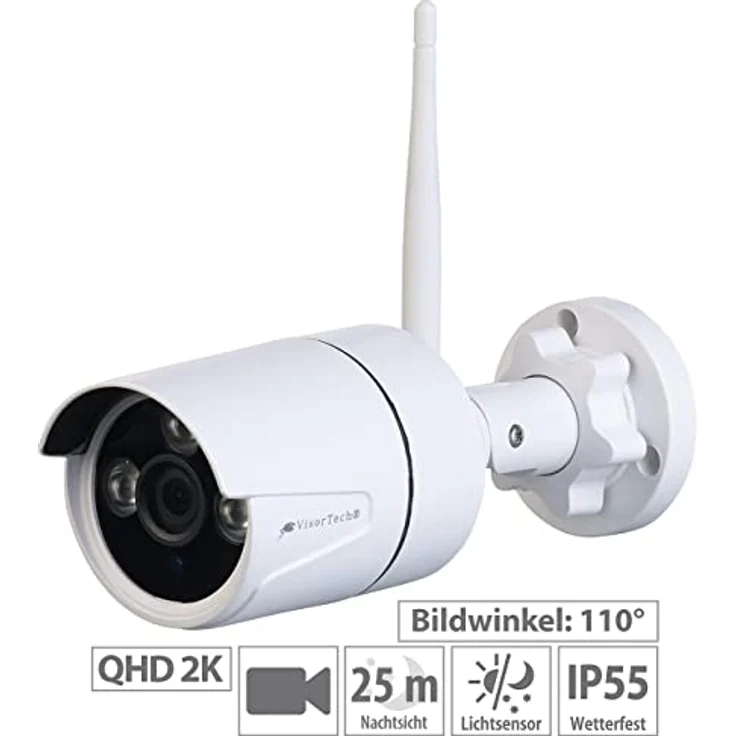 VisorTech Erweiterungskamera für Überwachungssysteme DSC-850.app/750.app V2/1920.app, QHD 2K Auflösung, Nachtsicht bis zu 25m, wetterfest, Personen Überwachungskamera – Bild 2