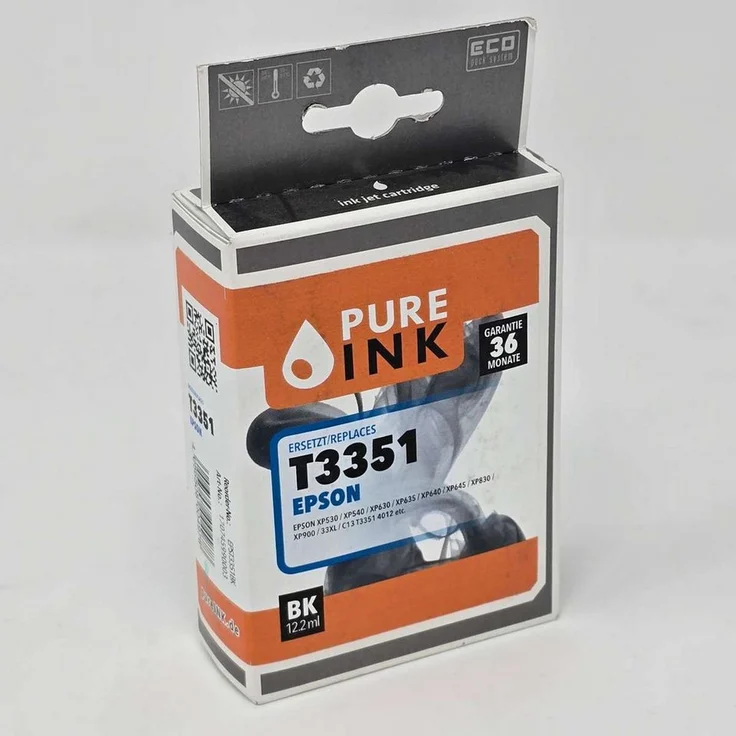 Pure Ink Tintenpatrone T3351, kompatibel mit Epson, Schwarz, 12,2 ml