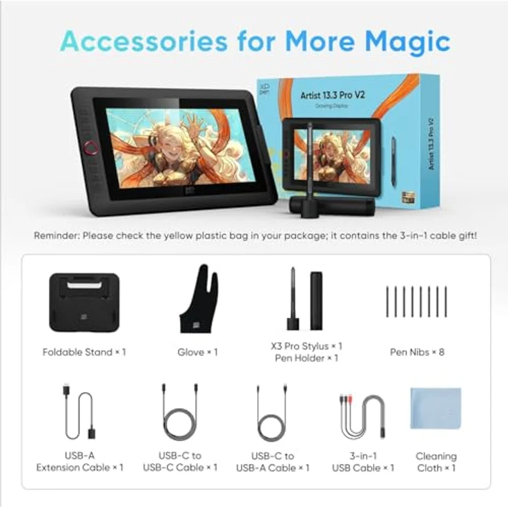 XP-Pen Artist 13.3 Pro V2, Grafiktablett mit 13,3" Full HD Display, 5080 lpi, 16.384 Druckstufen, Schwarz – Bild 9