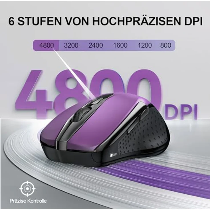 TECKNET Bluetooth Maus, ergonomische kabellose Maus mit 4800 DPI, Tri-Modi (BT 5.0/3.0 + 2.4G), 30 Monate Batterielaufzeit, leise Funkmaus für Windows, Mac OS, Android – Bild 3