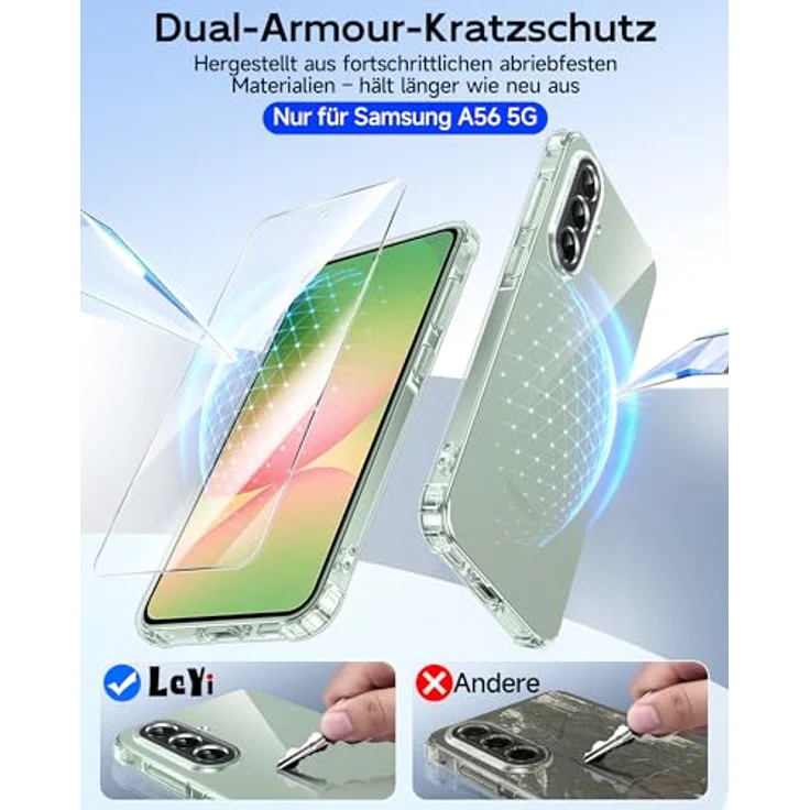 LeYi Transparent Hülle für Samsung Galaxy A56 5G, Weich TPU Silikon mit 2 Schutzfolien, Stoßfest und Dünn, Kameraschutz Crystal Clear Cover Case – Bild 4