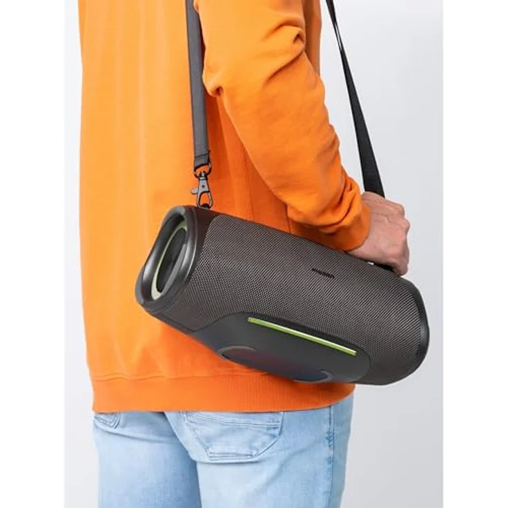 MEDION P61762 tragbarer Bluetooth Lautsprecher (Akku, Bass Boost, RGB Lichteffekte, IPX7 Wasserschutz & robust, integrierte Powerbank, 2X 25 W RMS) Anthrazit – Bild 4