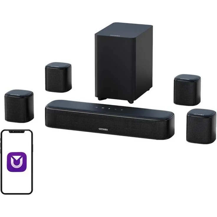 Ultimea Aura A40, 7.1 Soundbar mit 330 Watt Spitzenleistung und 4-Zoll-Wired-Subwoofer, Bluetooth 5.3