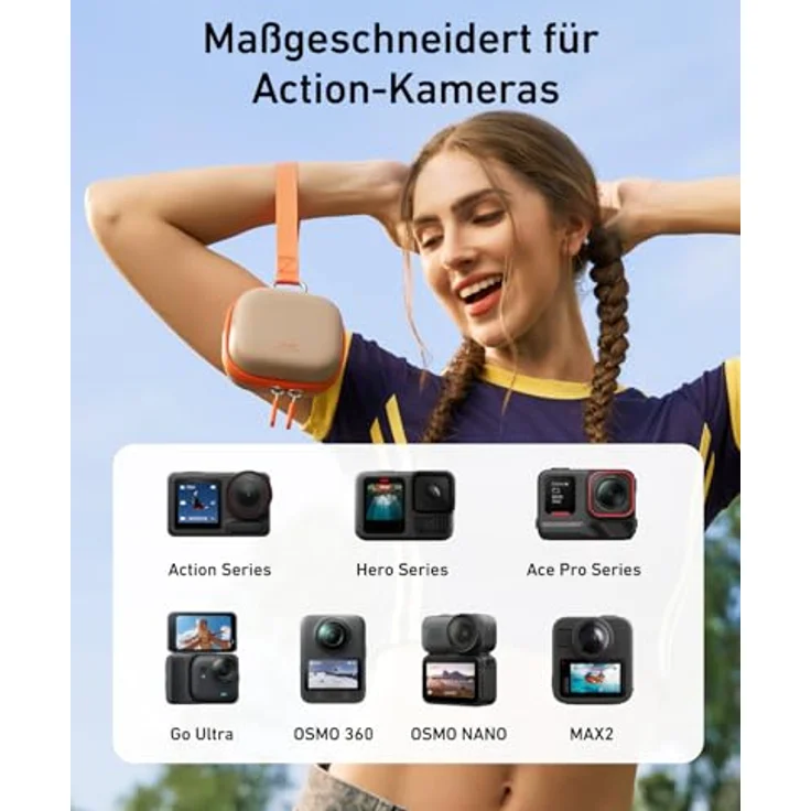 TELESIN DisAdv EVA Universelle Mini-Transporttasche für Sportkameras, grau-orange, leichtes Hartschalen-Case mit EVA-Stoßdämpfung – Bild 3