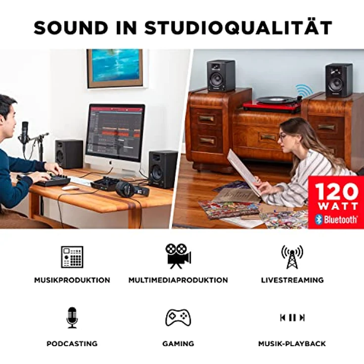 M-AUDIO BX4 BT, 2x Bluetooth-Multimedia-Referenzmonitore mit 120 Watt, schwarz – Bild 2