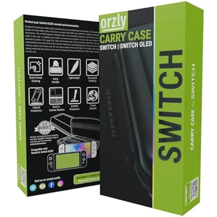 Orzly Tragetasche für Nintendo Switch und New Switch OLED - Grüne, harte Reisetasche mit Fächern für Zubehör und Spiele – Bild 2