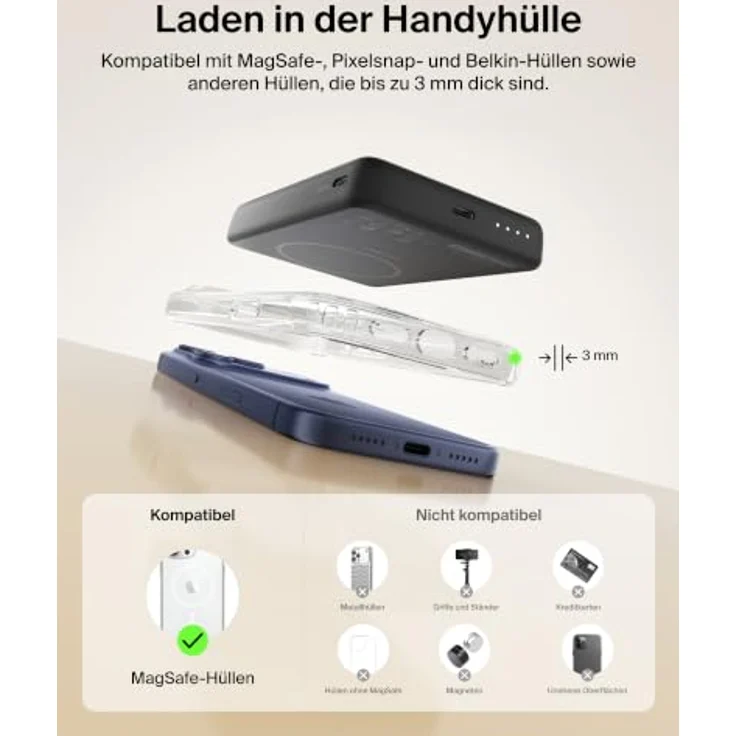 Belkin BoostCharge Power Bank, Slim Magnetic mit Qi2, USB-C, 30 Watt, 10000 mAh, Schwarz – Bild 9