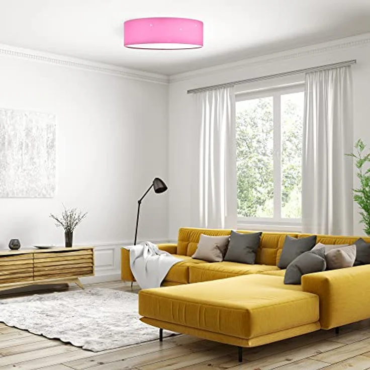 Navaris LED Deckenleuchte 40cm - Dimmbar Farbtemperaturwechsel Fernbedienung - 22W Stoff Pink Sternenhimmel – Bild 2