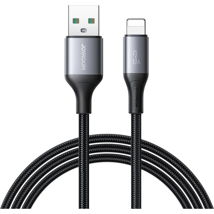 Joyroom S-A28 Flash Series, 3A USB-A Kabel für iPhone, 1 m, schwarz, Nylon-Geflecht, 480 Mbit/s Datenübertragung