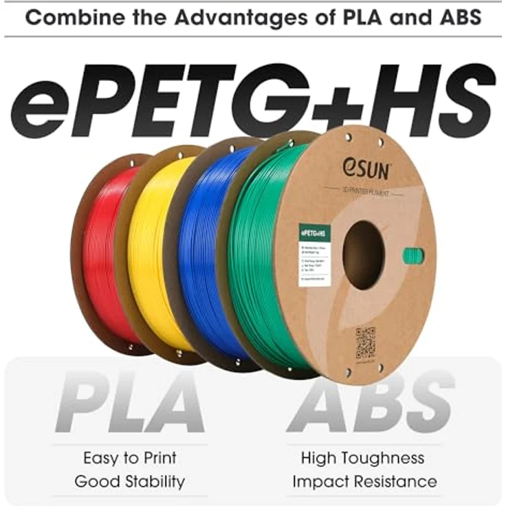 eSUN PETG+HS Filament 1.75mm, Hochgeschwindigkeits 3D Drucker Filament für bis zu 300mm/s, Maßgenauigkeit +/- 0.03mm, 1kg Spule, einfarbig grau – Bild 2