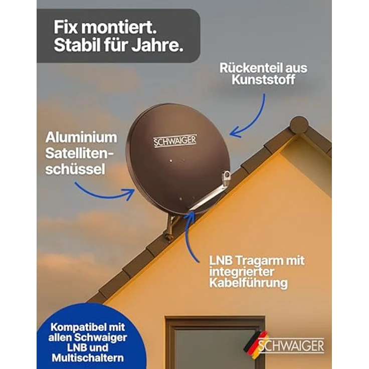 Schwaiger Satellitenanlage Set, Anthrazit Aluminium 80 cm, Offset Antenne mit Quad LNB für bis zu 4 Teilnehmer – Bild 5