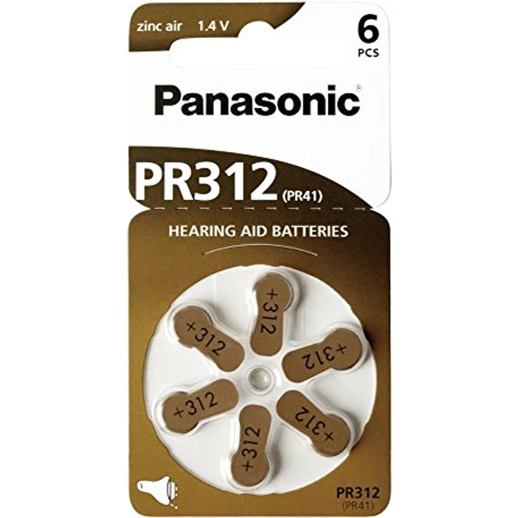 Panasonic PR312 Zink-Luft-Batterien für Hörgeräte, Typ 312, 1.4V, Hörgerätbatterien, 6 Stück, braun – Bild 2