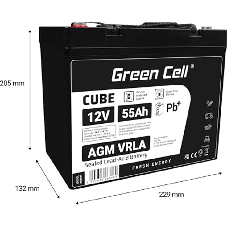 Green Cell AGM 12V 55Ah Akku Vlies Batterie - Wartungsfrei, Zyklenfest, Schwarz – Bild 2