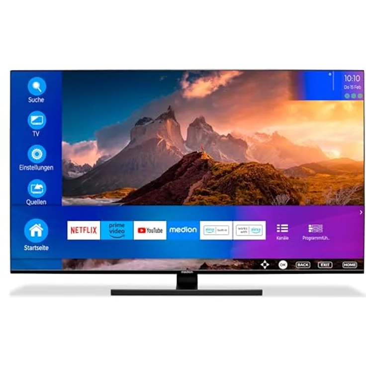 MEDION X16572 (MD 30988) 163,9 cm (65 Zoll) QLED Fernseher (4K, Dolby Vision HDR, Dolby Atmos, Subwoofer, Netflix, Prime Video, PVR, Bluetooth, MEMC, Micro Dimming) in elegantem Design
