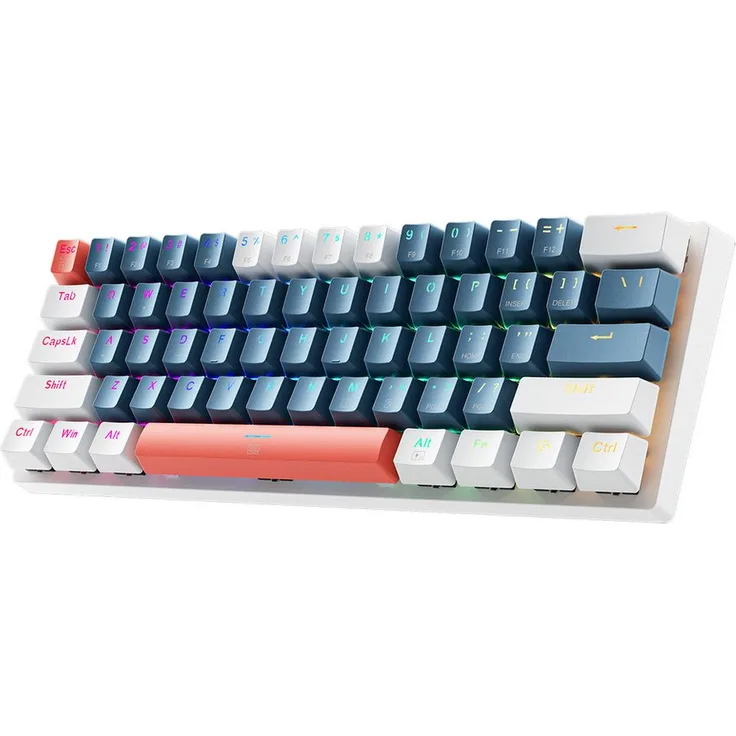 Machenike Gamertastatur RGB, mechanische Zockertastatur im 60% Layout mit Hot-Swap, Blue Switches, N-Key-Rollover, blau und weiß