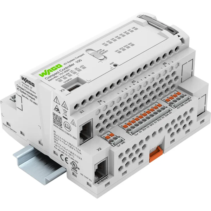 Wago Compact Controller 100, Netzwerk Switch mit 2 Ports, Echtzeit-Linux®-Betriebssystem, kompaktes Gehäuse für Reiheneinbau, I/O-Einheit integriert