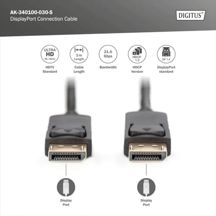 Planet ASSMANN - DisplayPort-Kabel - DisplayPort (M) - DisplayPort (M) - 3 m (DisplayPort 1.2) - geformt - Schwarz (AK-340100-030-S) – Bild 2