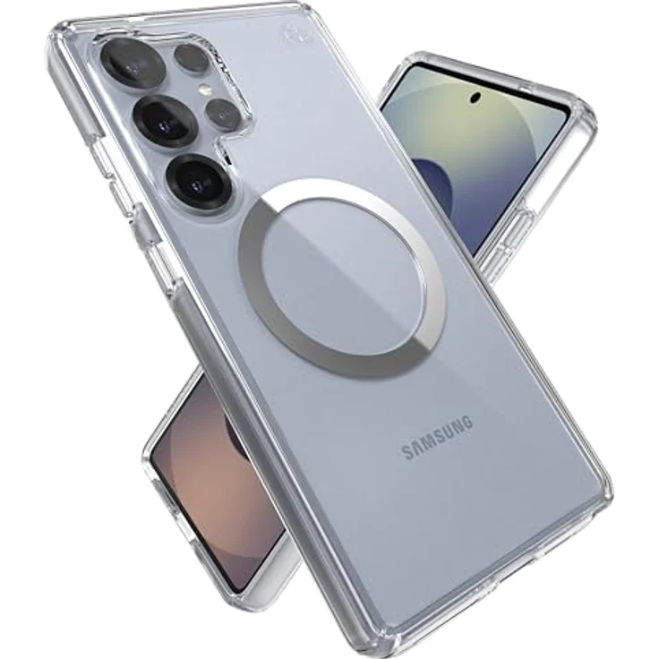 Speck Samsung Galaxy S25 Ultra Hülle – Presidio Perfect-Clear, 3,5 m Fallschutz, Anti-Vergilbung, Magsafe-Raised Bezel & Enhanced Buttons, transparent/chrom – Bild 1