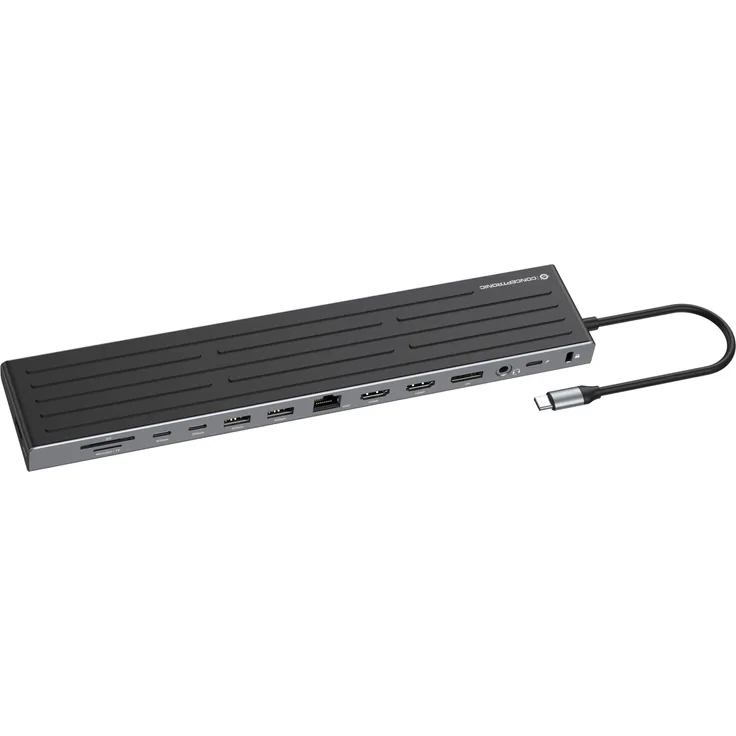 Conceptronic DONN32B, 14-in-1 MST-Dockingstation mit 2x HDMI, DisplayPort, 5x USB (3x USB-A, 2x USB-C), Gigabit-LAN, SD-Kartenleser, 100W USB-Power Delivery, schwarz