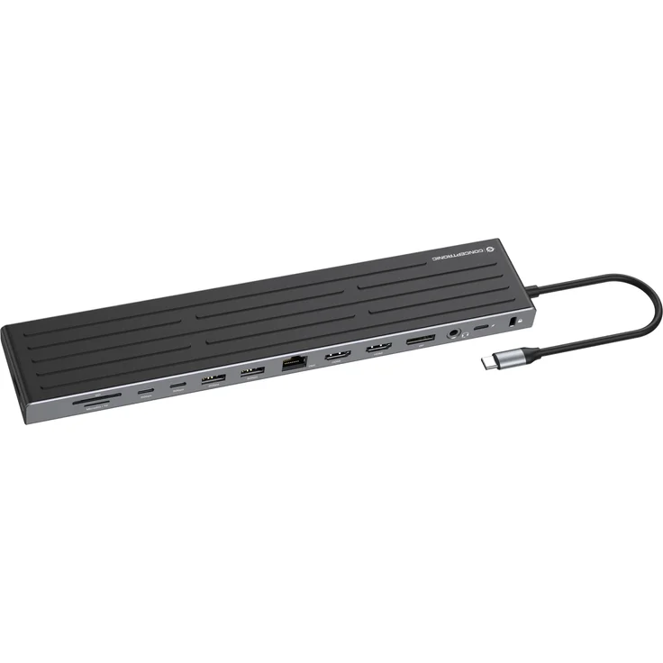 Conceptronic DONN32B, 14-in-1 MST-Dockingstation mit 2x HDMI, DisplayPort, 5x USB (3x USB-A, 2x USB-C), Gigabit-LAN, SD-Kartenleser, 100W USB-Power Delivery, schwarz