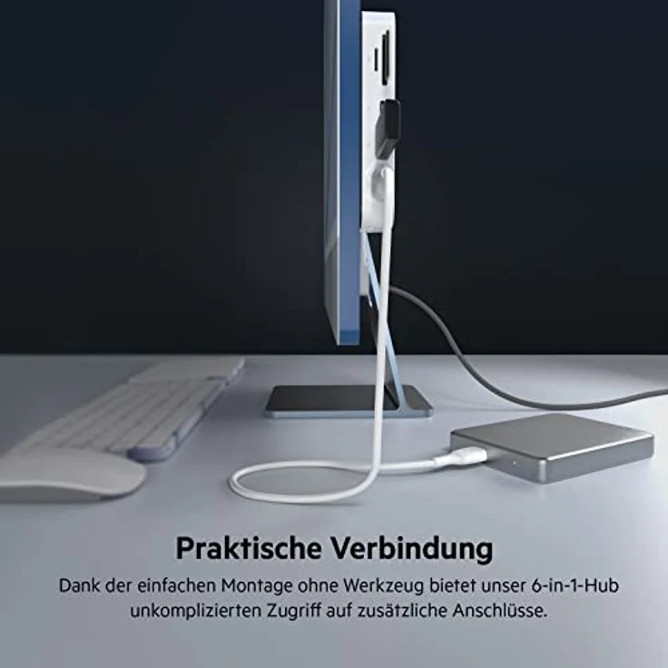 Belkin 6-in-1-USB-C-Hub, rückseitig montierbare Dockingstation für iMac 24″ mit SD-/microSD-Kartenleser, 2 USB-A-Ports, USB-C-Port schnellen Datentransfer und Peripheriegeräte, Weiß, INC011btWH – Bild 5