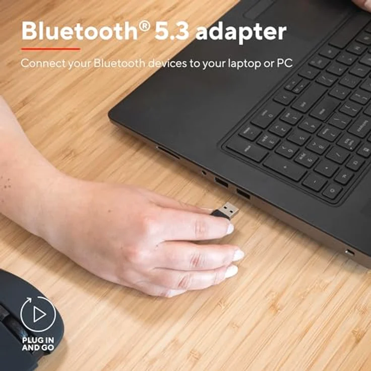 Trust Myna Bluetooth Adapter 5.3, USB Adapter mit 3 Mbit/s Übertragungsgeschwindigkeit, 10 m Funkreichweite, USB Dongle Bluetooth Empfänger für PC, Laptop, Computer, Desktop, Windows - Schwarz – Bild 2