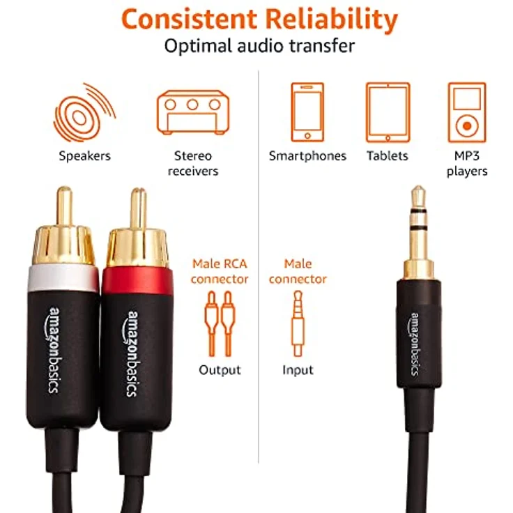 AmazonBasics PBH-19823 Cinch-Audiokabel, 3,5-mm-Klinkenstecker auf 2 x Cinch-Stecker, 4,57 m – Bild 4