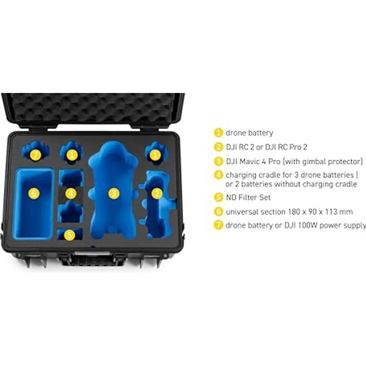 B & W International Transportkoffer für DJI Mavic 4 Pro Fly More Combo, wasserdicht und stabil, schwarz/blau, mit Hartschaumanlage und Namensschild – Bild 7