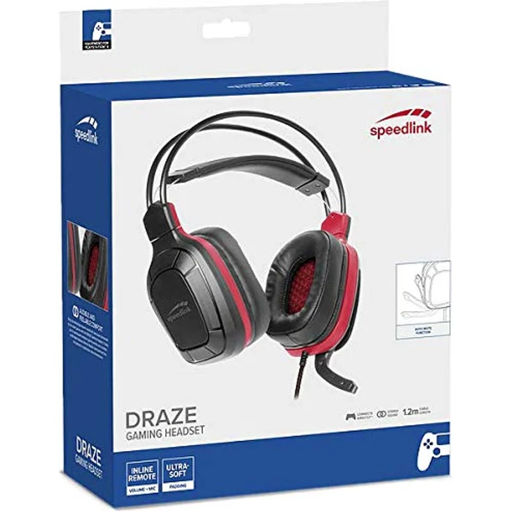 Speedlink DRAZE Gaming Headset, kabelgebundenes Over-Ear-Headset mit einziehbarem Mikrofon und 1,2 m Kabellänge, Schwarz – Bild 6