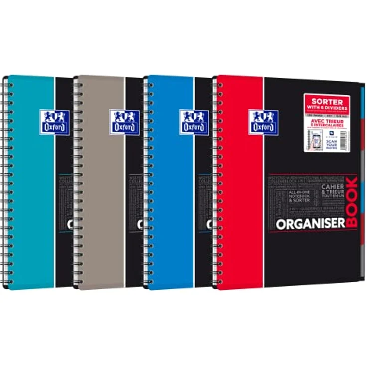 OXFORD Collegeblock Studium Organiserbook A4+ kariert, 80 Blatt, mit 6 Registern und Gummizug, holzfreies Papier, kompatibel mit SCRIBZEE®-App – Bild 2