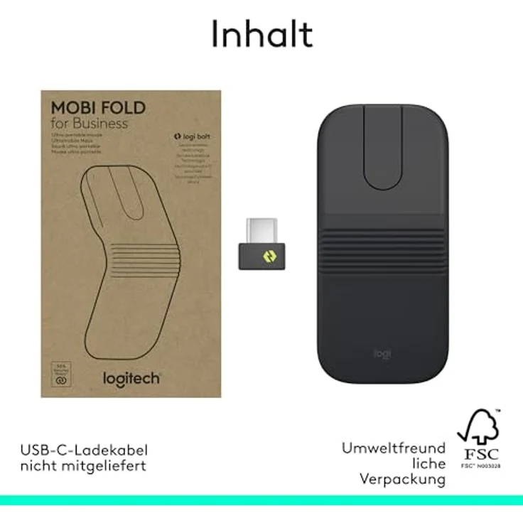 Logitech Mobi Fold for Business, kabellose Bluetooth-Maus mit 4 Tasten, Graphitfarben – Bild 11
