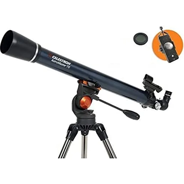 Celestron AstroMaster 70AZ R, Refraktor-Teleskop mit robustem Stahlstativ und Smartphone-Adapter für einfache Objektverfolgung