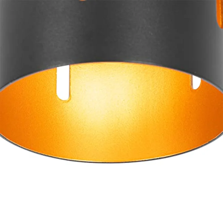 Qazqa Yana Design-Deckenlampe schwarz mit goldenen Akzenten, Aluminium-Zylinder, E27, Dimmbar, für Wohnzimmer und Schlafzimmer – Bild 3