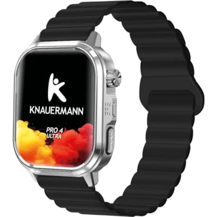 Knauermann PRO 4 Ultra Gesundheitsuhr, 1,95 Zoll AMOLED Display, GPS, EKG, 60+ Sportarten, 25 Tage Akku, Schwarz