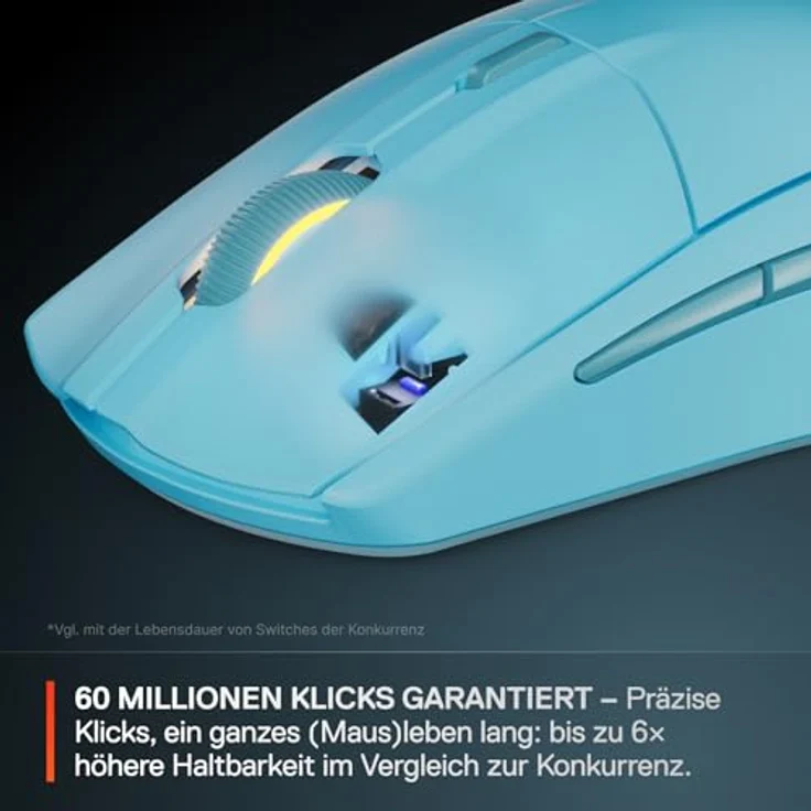 SteelSeries Rival 3 Wireless Gen 2 Gaming-Maus, 2,4 GHz und Bluetooth, 18.000 dpi TrueMove Air-Optiksensor, 60 Mio. Klicks garantiert, ultraleicht, PTFE-Gleitfüße, aqua – Bild 5
