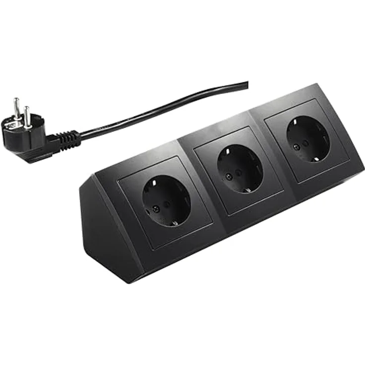 McPower Unterbausteckdose Flair, 3-Fach Steckdosenblock mit 2m Kabel, schwarz matt, 250V / 16A, Schutzkontakt