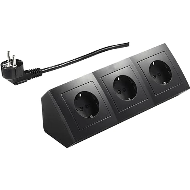 McPower Unterbausteckdose Flair, 3-Fach Steckdosenblock mit 2m Kabel, schwarz matt, 250V / 16A, Schutzkontakt – Bild 1