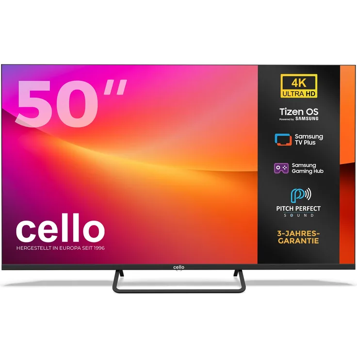 Cello C5025TZ4K, 50 Zoll 4K UHD Smart LED Fernseher mit Triple-Tuner, Pitch Perfect Sound System, WLAN, Bluetooth und Tizen OS von Samsung