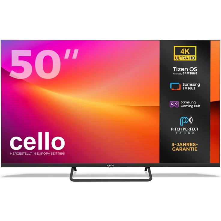 Cello C5025TZ4K, 50 Zoll 4K UHD Smart LED Fernseher mit Triple-Tuner, Pitch Perfect Sound System, WLAN, Bluetooth und Tizen OS von Samsung
