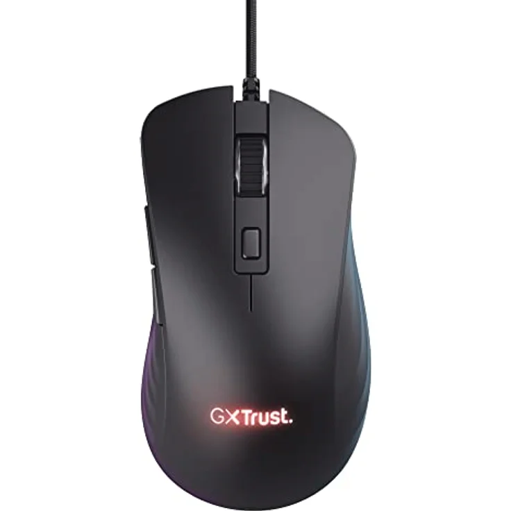 Trust Gaming GXT 924 Ybar+ Kabelgebundene Gaming Maus, 25600 DPI, 60% Recycelten Materialien, 6 Programmierbare Tasten, 25K Optischem Sensor, RGB LED-Beleuchtung, PC Maus mit Software - Schwarz – Bild 1