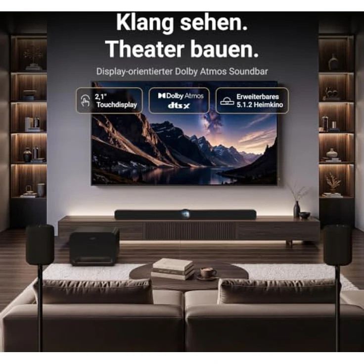 WiiM Sound Bar, Multiroom Soundbar mit 135 W, Dolby Atmos, Touchdisplay und Sprachsteuerung, Schwarz Matt – Bild 2