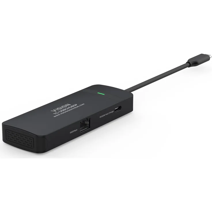 Vision TC-USBCHUB5P, Dockingstation mit 4K HDMI, Gigabit Ethernet und USB-C Power Delivery, Aluminium-Design