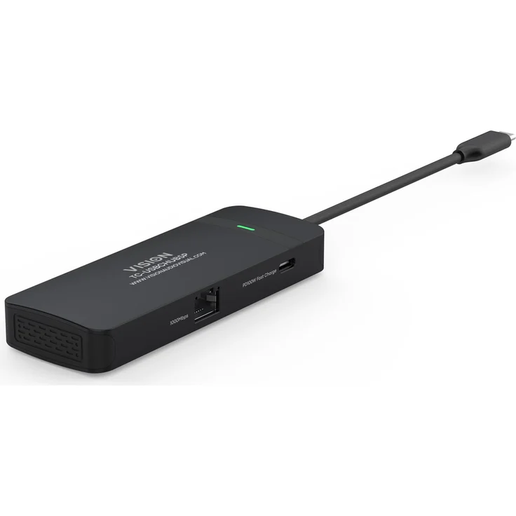 Vision TC-USBCHUB5P, Dockingstation mit 4K HDMI, Gigabit Ethernet und USB-C Power Delivery, Aluminium-Design